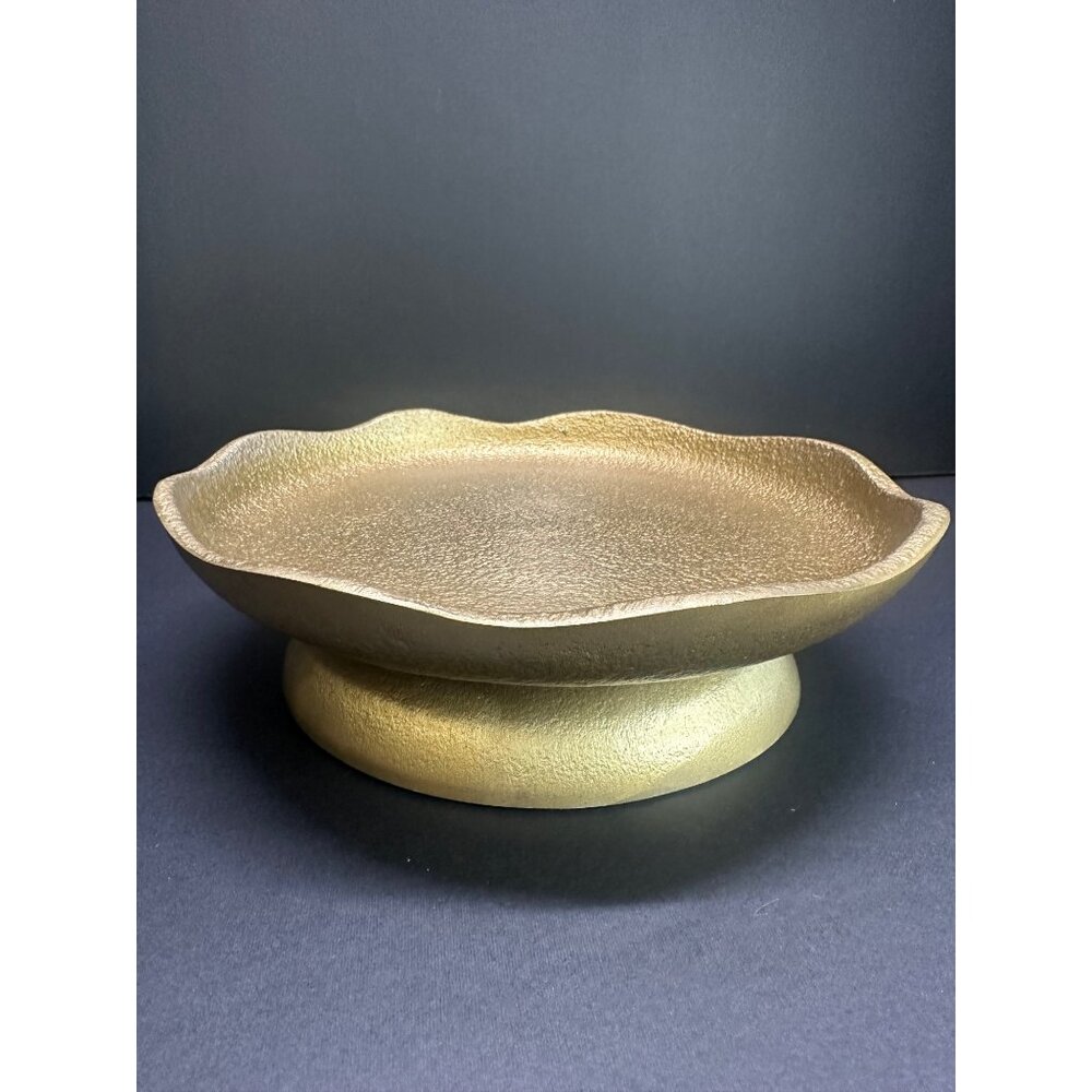 Vtg Compote Bowl Bronze Colored Scalloped Rim Art Home Decor 6" DIA India